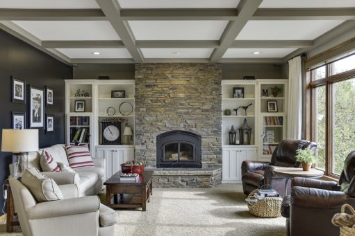 Minneapolis, Interior Painters, House Painters, Best Painters, Painting Contractor, Cabinet Painting, Cabinet Refinishing, Living Room, Great Room, Built-Ins, Beams, enamel, white, stone, fireplace, refresh, remodel